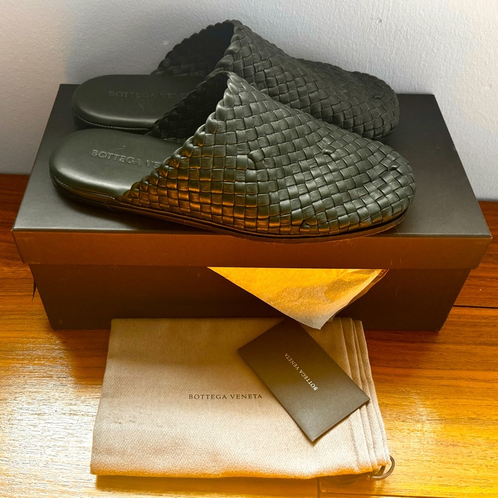 Bottega slides, dark green, worn twice